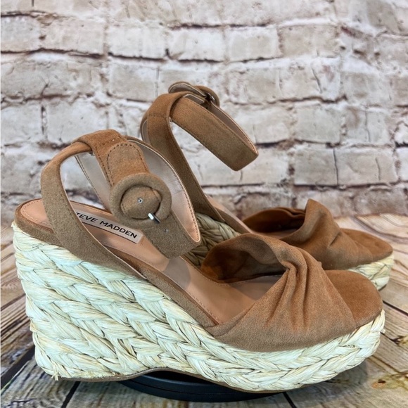 Steve Madden Women's Brown Fabric Open Toe Ankle Strap Jute Wedges Sandals 8.5 M - Picture 9 of 9